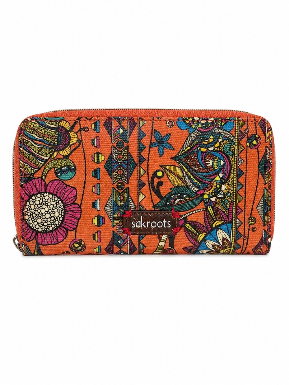 Sakroots Orange Boho Floral Zip Around Wallet Multicolor Organizer